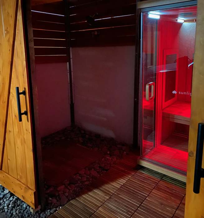 infrared sauna and outdoor shower